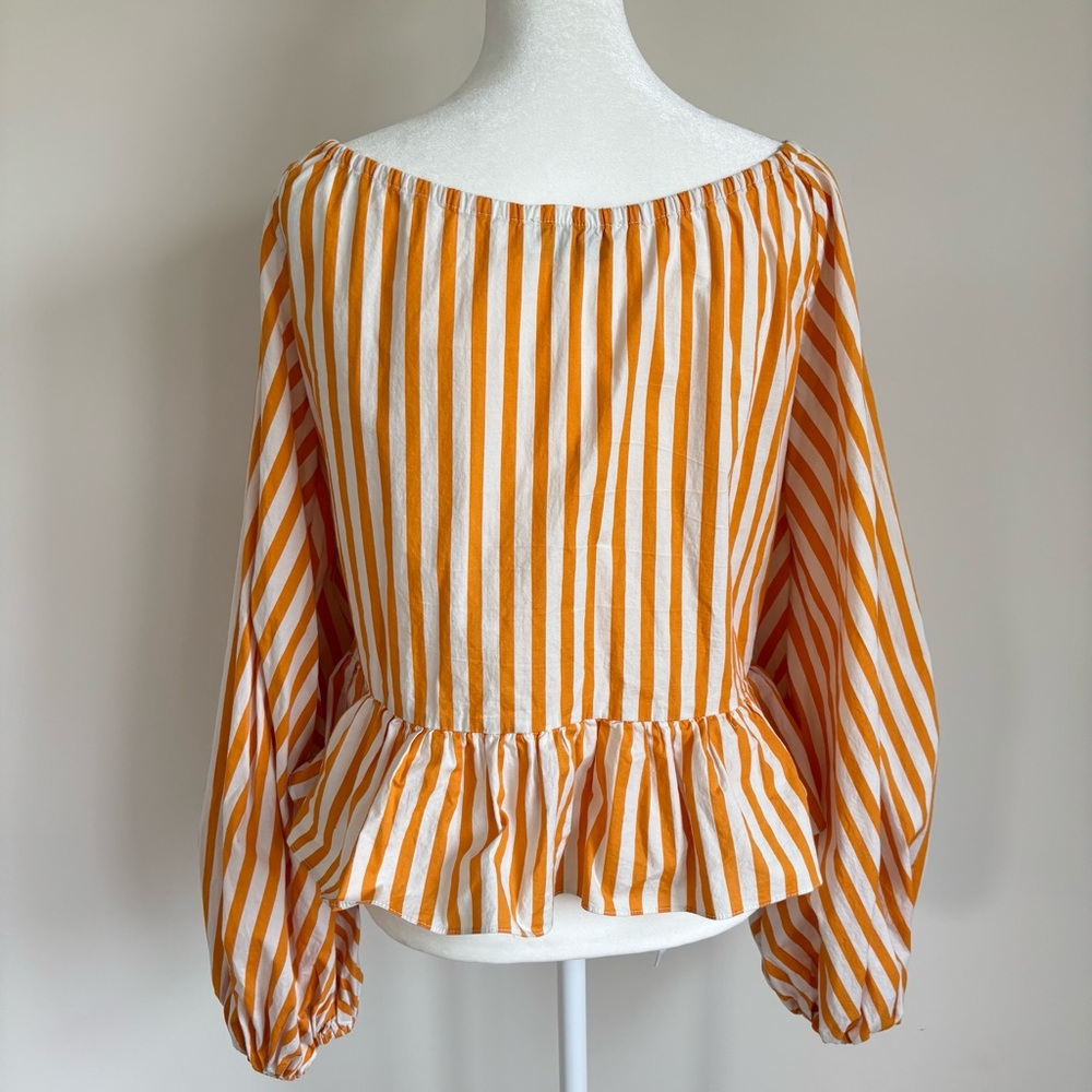 Caroline Constas Onira Balloon Sleeve Off Shoulder Orange Striped Top M - Picture 9 of 12